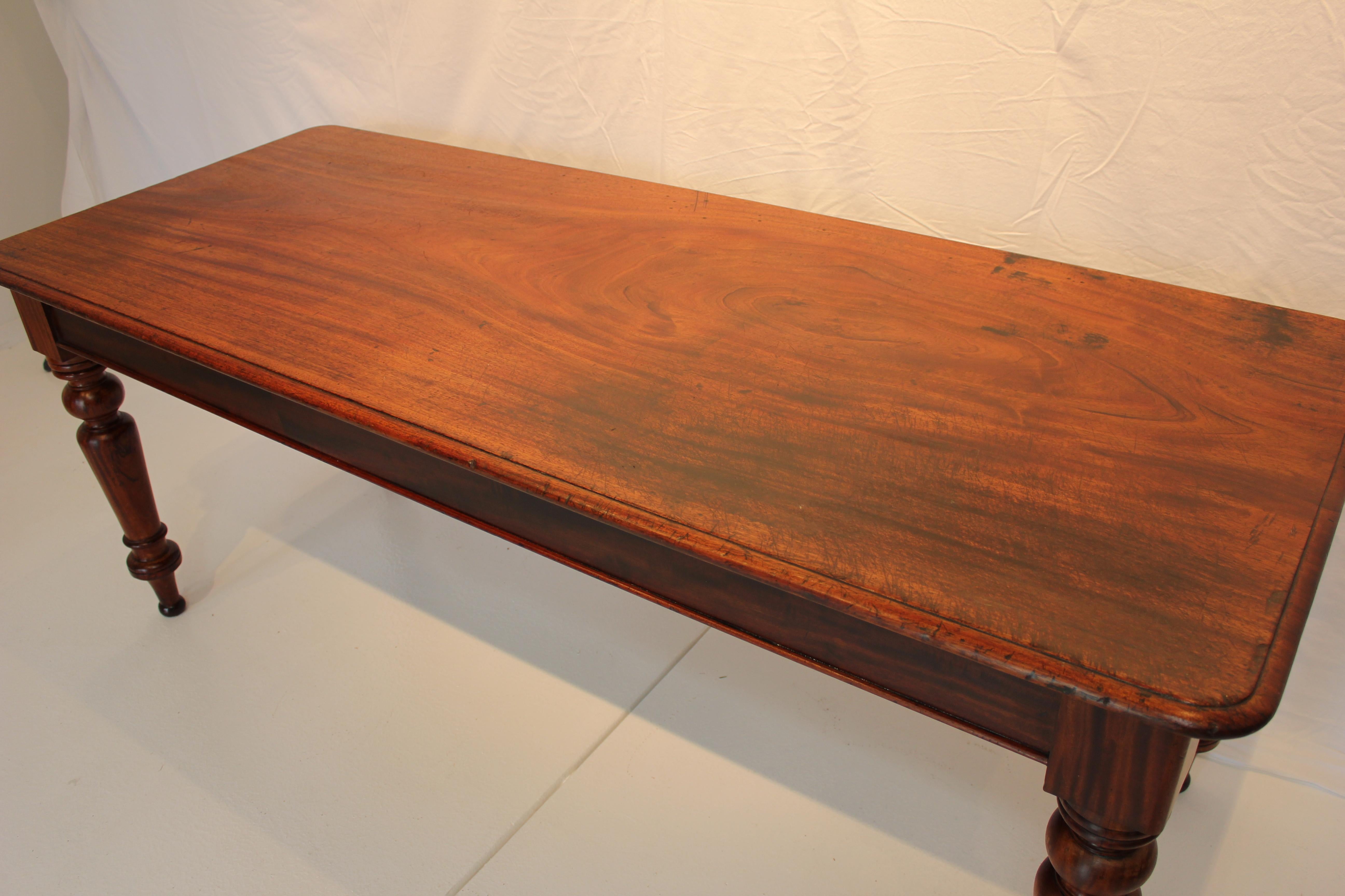 Hand-Crafted Antique American Mahogany Kitchen Dining Table 1 Plank Top Late 19th Century For Sale
