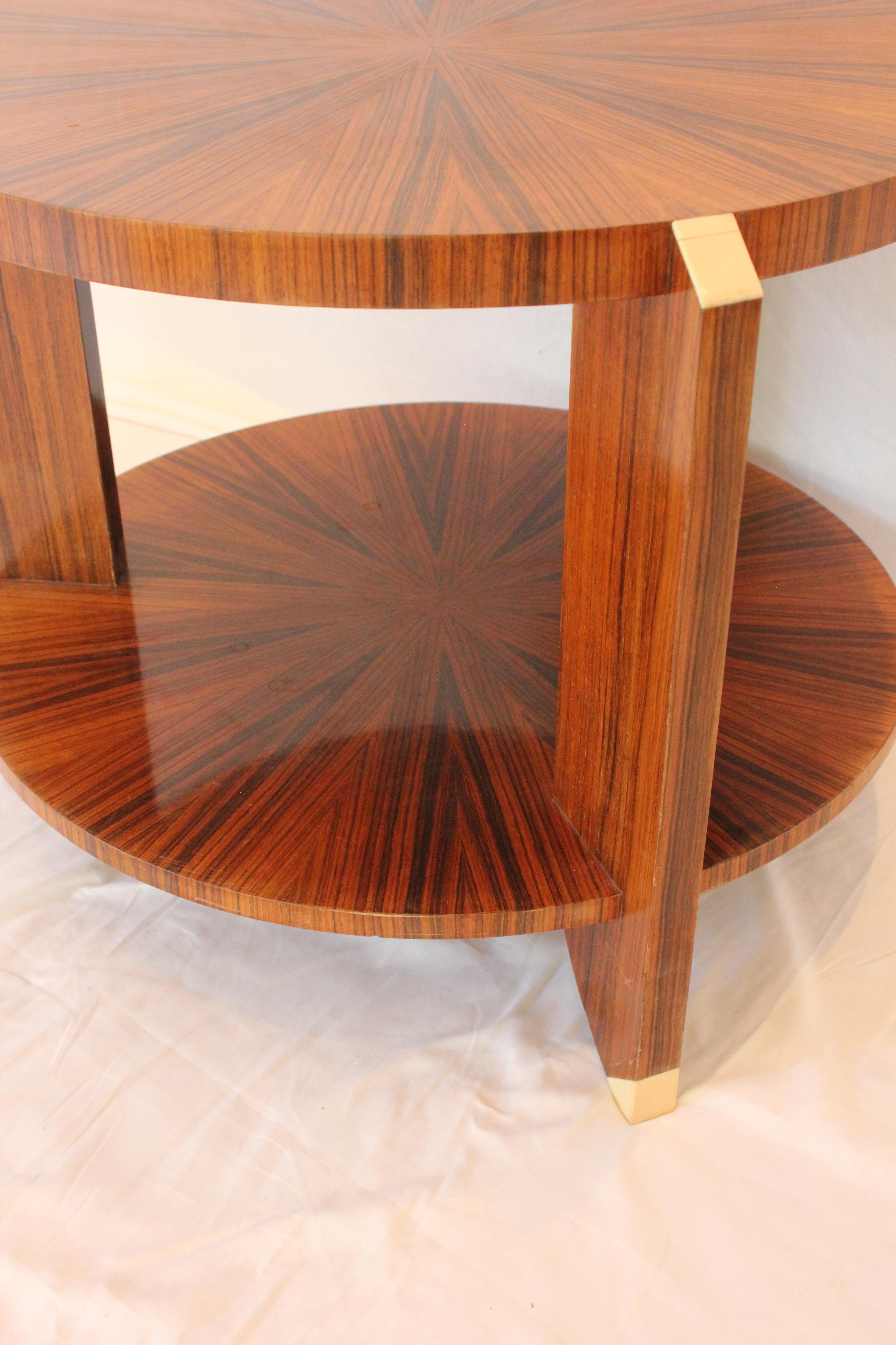 French Art Deco Walnut Starburst Marquetry Moderne Side Table Circa 1930  In Good Condition For Sale In Los Angeles, CA