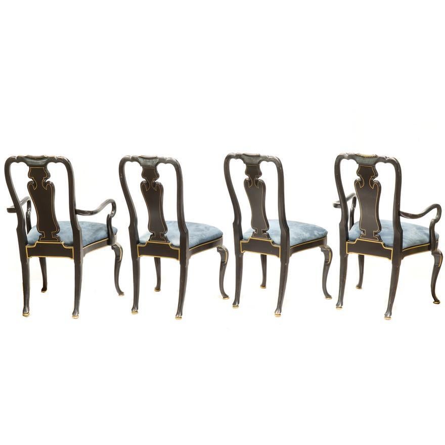 Antike Harlekin-Gruppe von 4 ebonisierten Stühlen im georgianischen Stil mit Japanglasur, um 1920 (George III.) im Angebot
