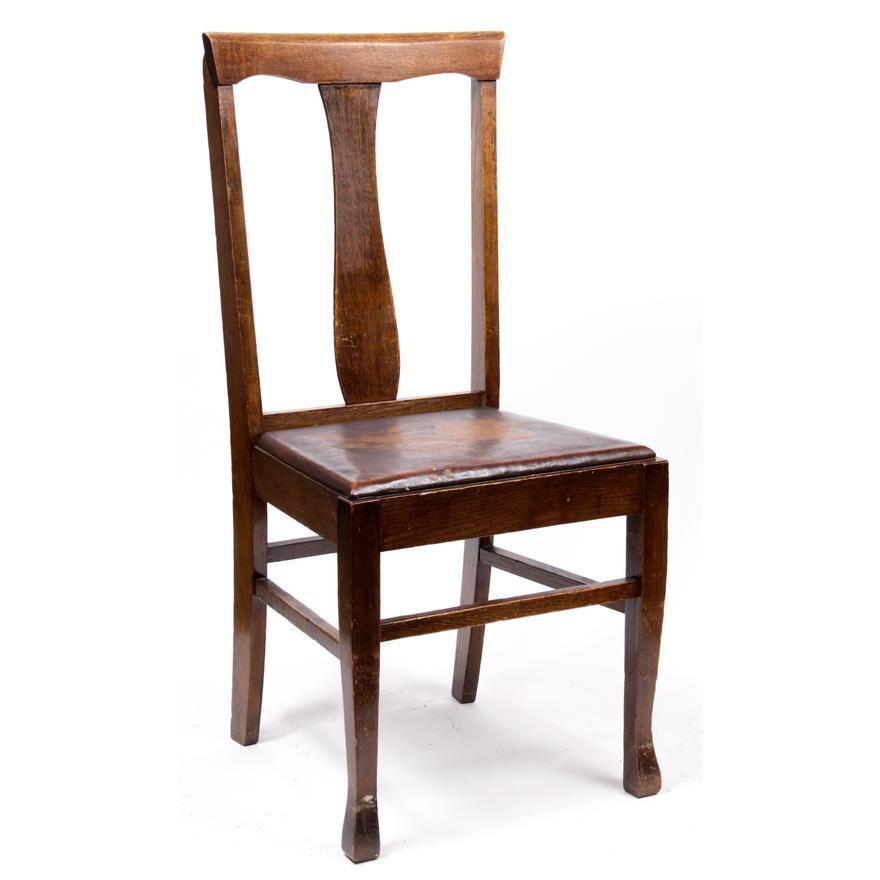 Hand-Crafted Antique American Oak T-Back Dining Chairs w/ Leather Seats Set of Six Circa 1900 For Sale