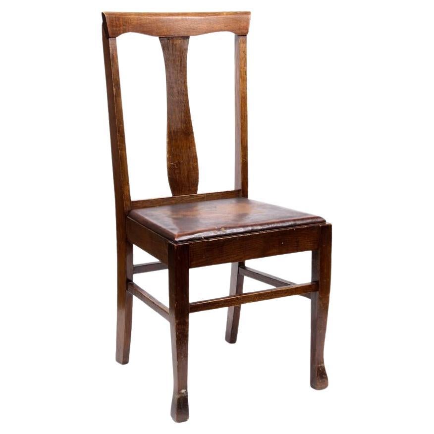 Antique American Oak T-Back Dining Chairs w/ Leather Seats Set of Six Circa 1900 For Sale