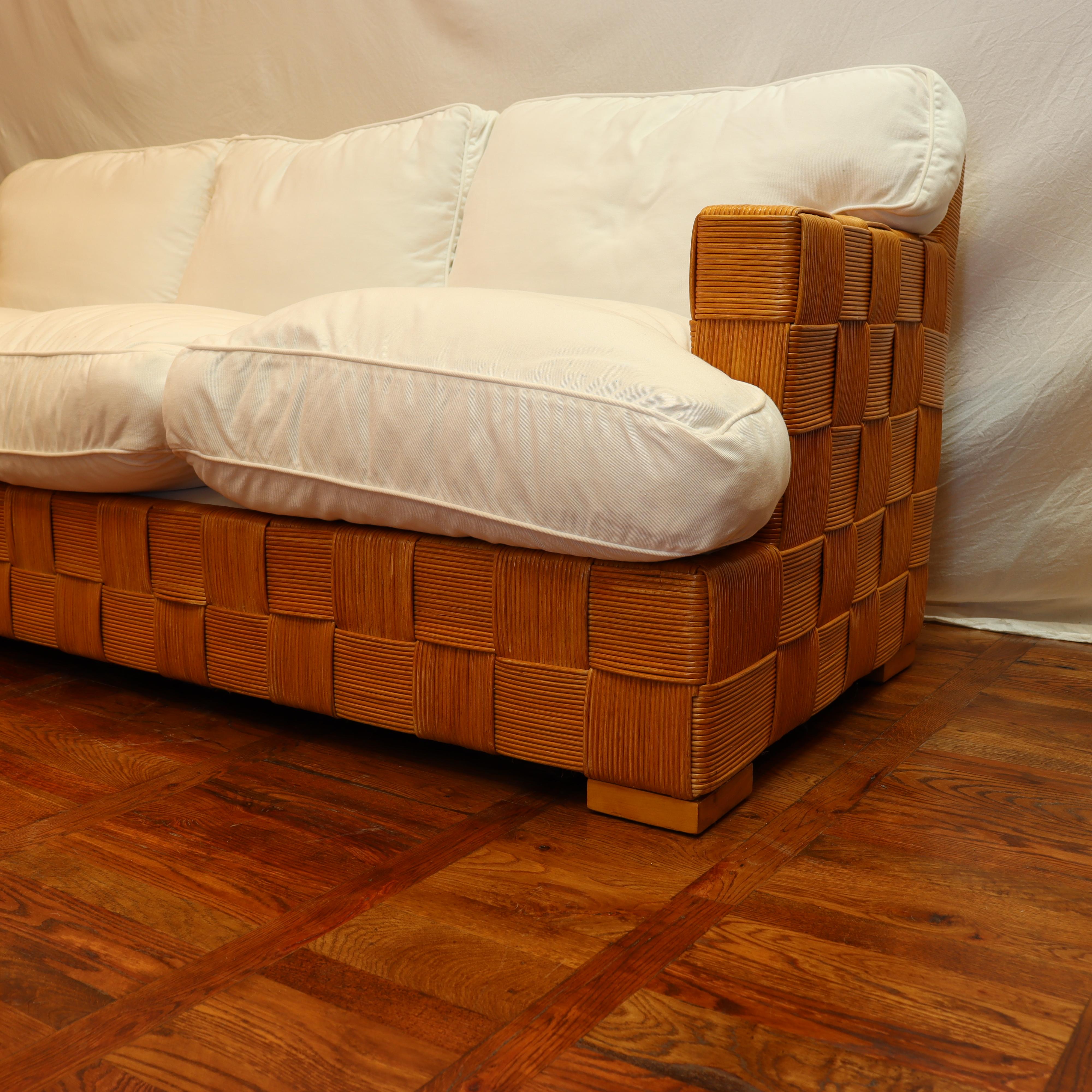 Modern John Hutton for Donghia Woven Rattan Block Island Sofa Circa 1990 For Sale