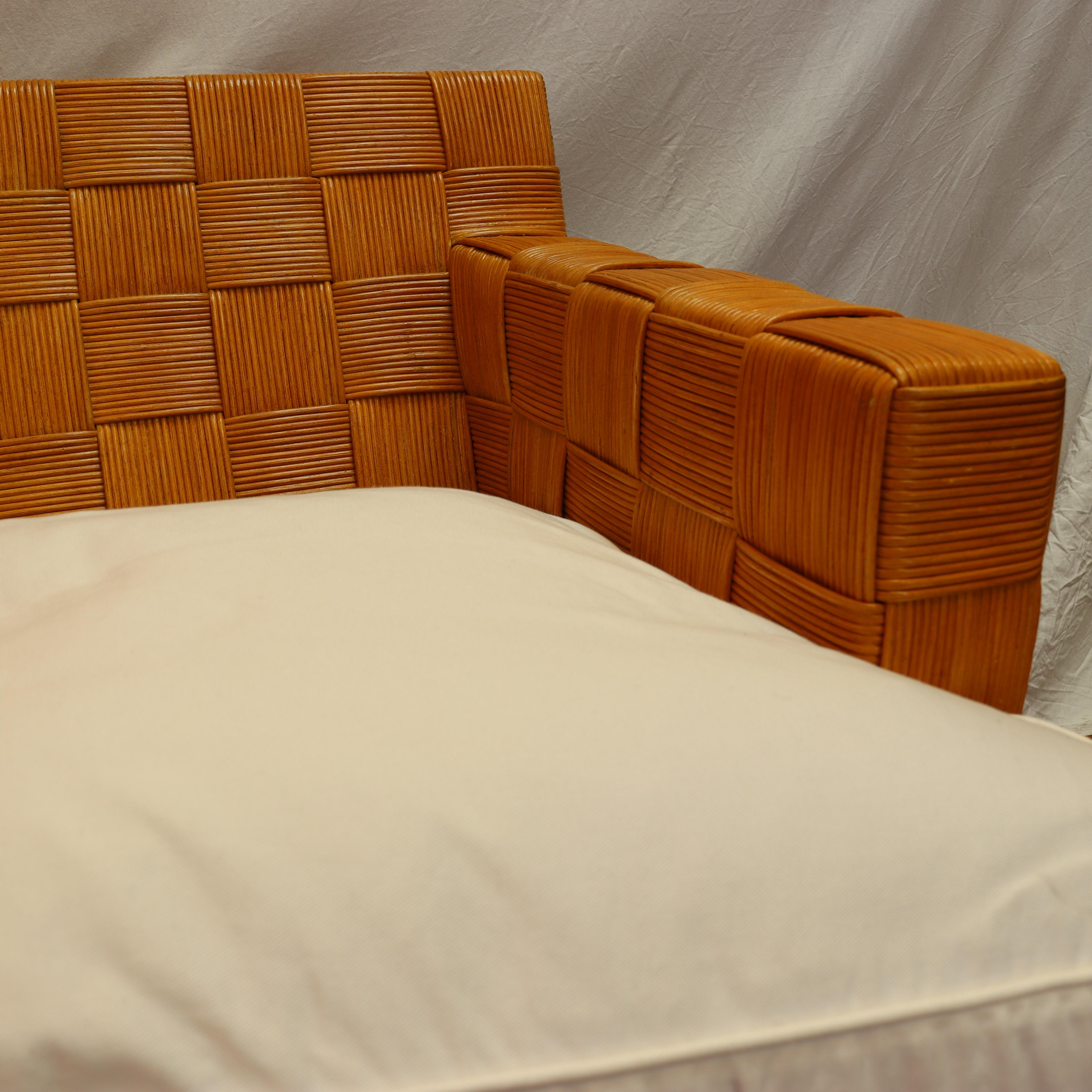 John Hutton for Donghia Woven Rattan Block Island Sofa Circa 1990 For Sale 1