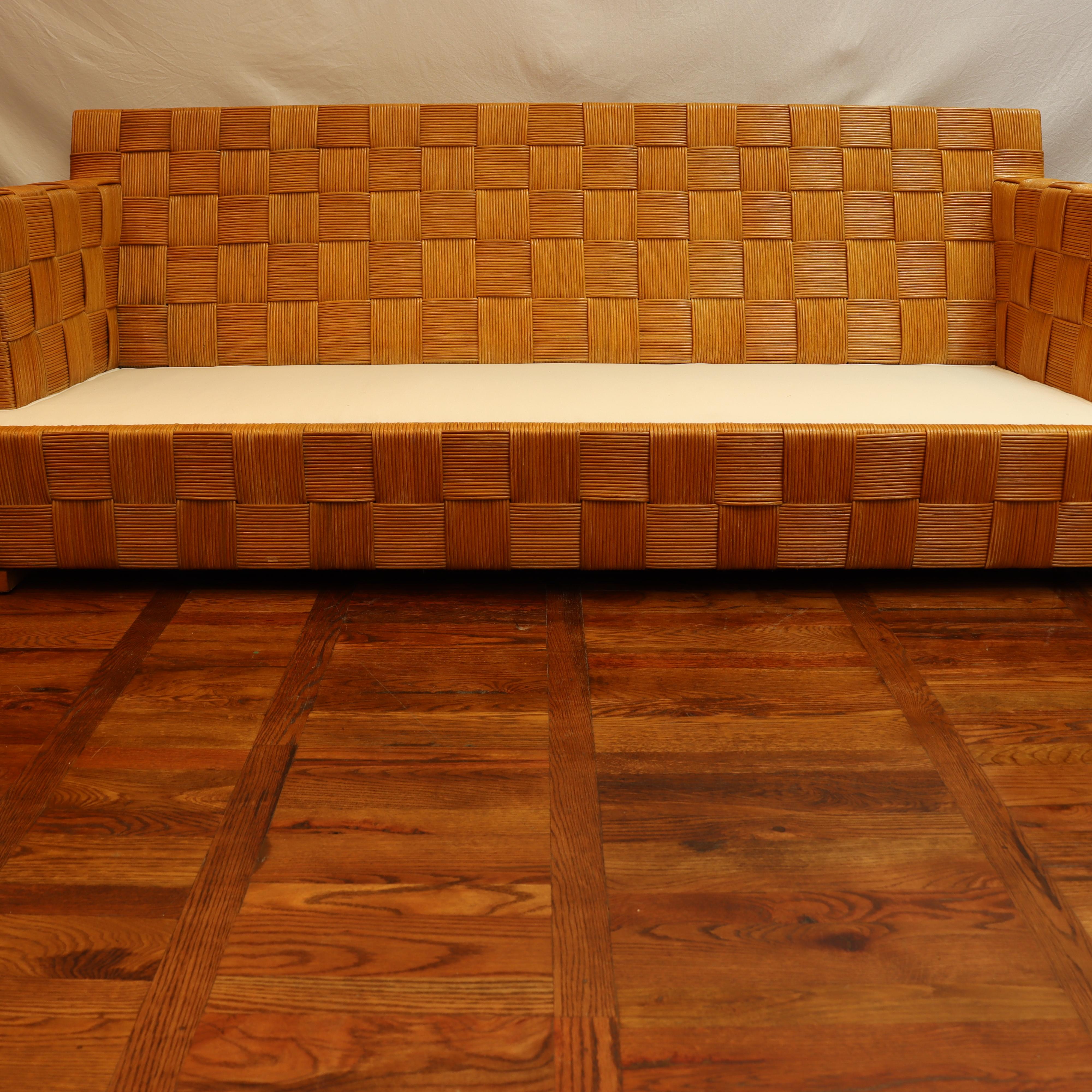 John Hutton for Donghia Woven Rattan Block Island Sofa Circa 1990 For Sale 2