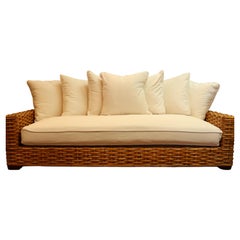 Restoration Hardware Woven Rattan Sofa w/ White Upholstery  Circa 2007 