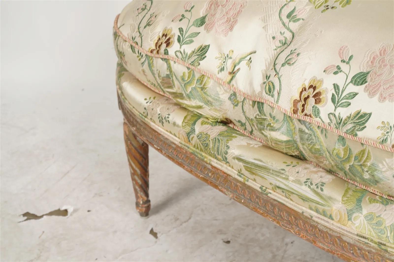 Down Antique Louis XVI Style Gilt Wood Settee w Original Gilt Gesso Finish Circa 1890 For Sale