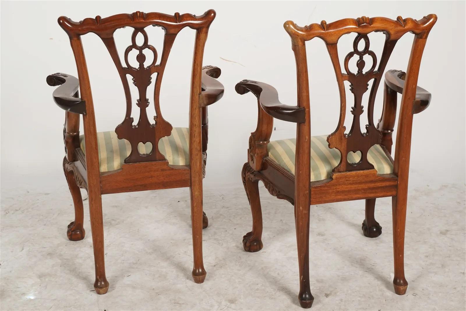 Antique Pair Carved Mahogany Chippendale Style Childrens' Chairs Circa 1920 For Sale 4