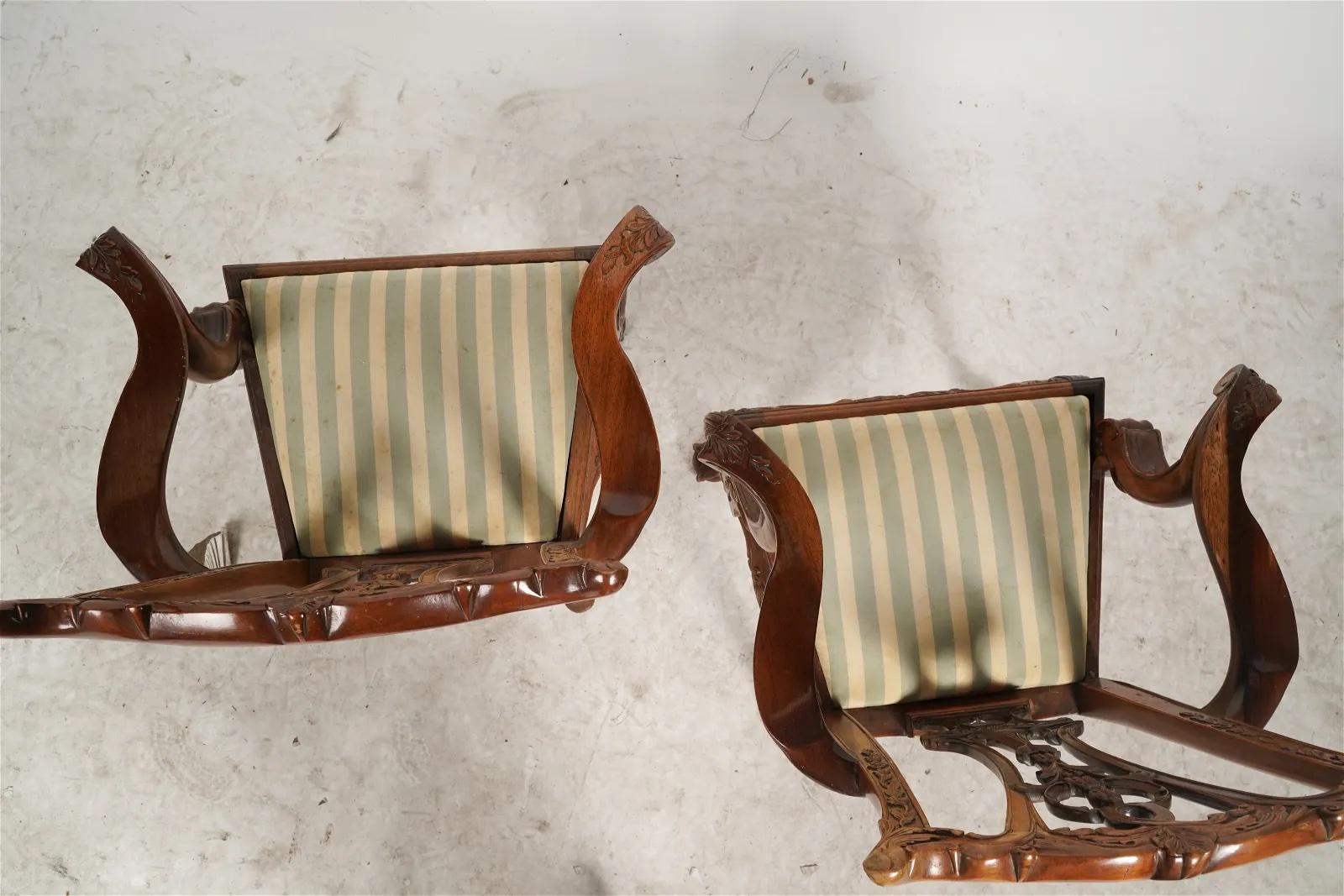 Antique Pair Carved Mahogany Chippendale Style Childrens' Chairs Circa 1920 For Sale 5