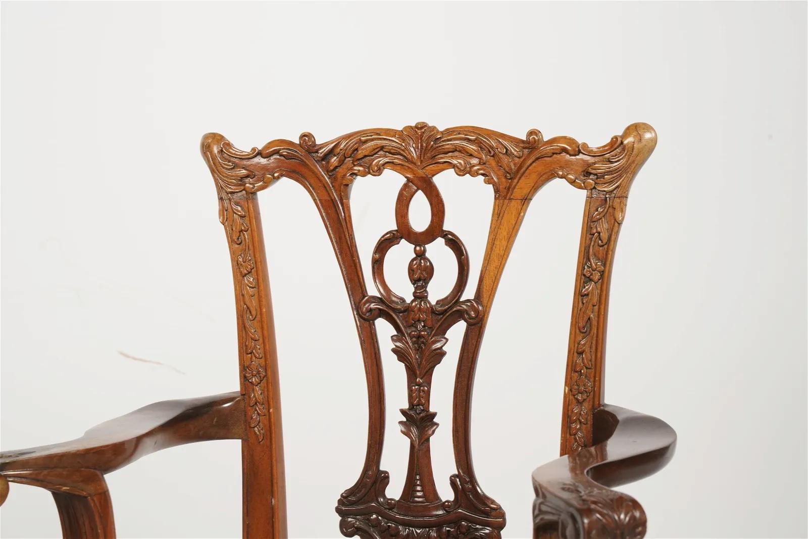 American Antique Pair Carved Mahogany Chippendale Style Childrens' Chairs Circa 1920 For Sale