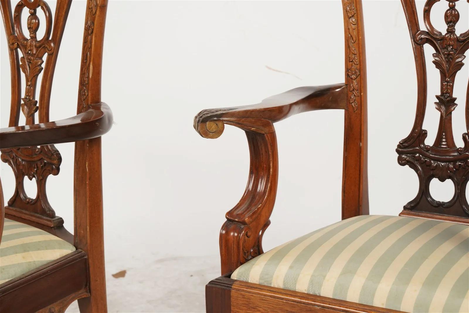 Hand-Carved Antique Pair Carved Mahogany Chippendale Style Childrens' Chairs Circa 1920 For Sale