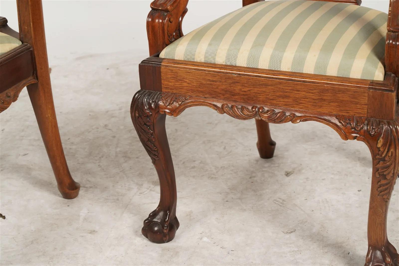 Antique Pair Carved Mahogany Chippendale Style Childrens' Chairs Circa 1920 For Sale 1