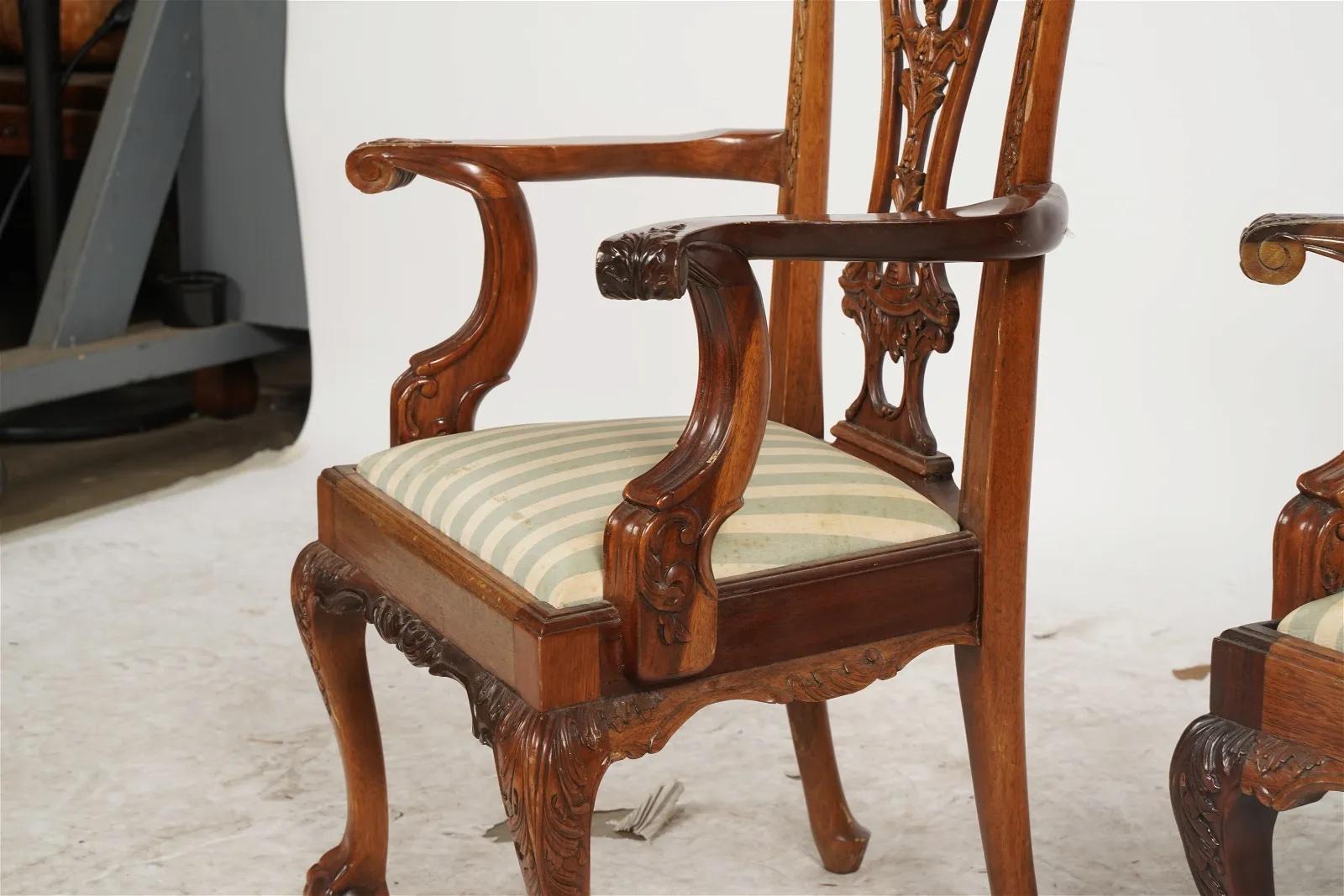 Antique Pair Carved Mahogany Chippendale Style Childrens' Chairs Circa 1920 For Sale 3