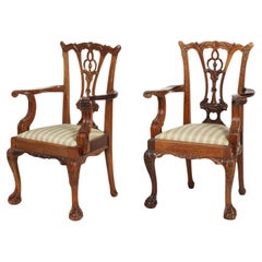 Antique Pair Carved Mahogany Chippendale Style Childrens' Chairs Circa 1920