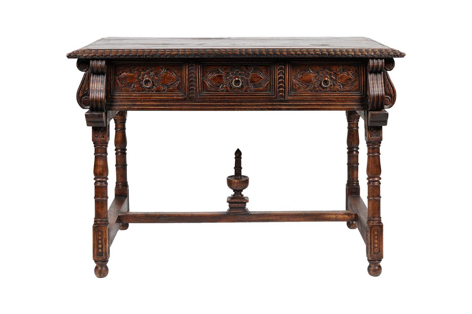Late 19th Century Spanish Baroque / Colonial Revival Carved Oak Console Table. 