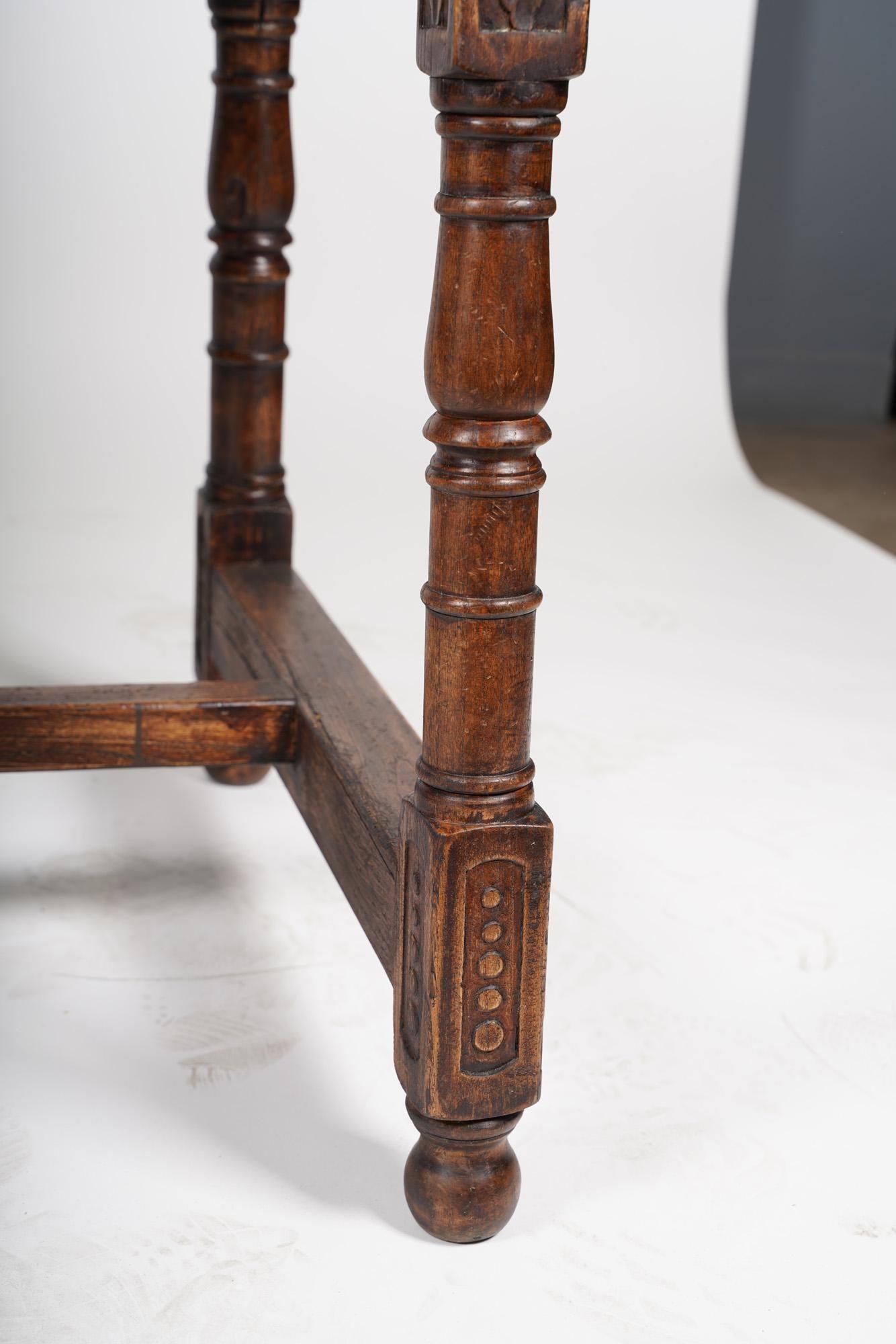 19th Century Antique Spanish Baroque Colonial Revival Carved Oak Console Table Circa 1890 For Sale