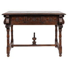 Used Spanish Baroque Colonial Revival Carved Oak Console Table Circa 1890