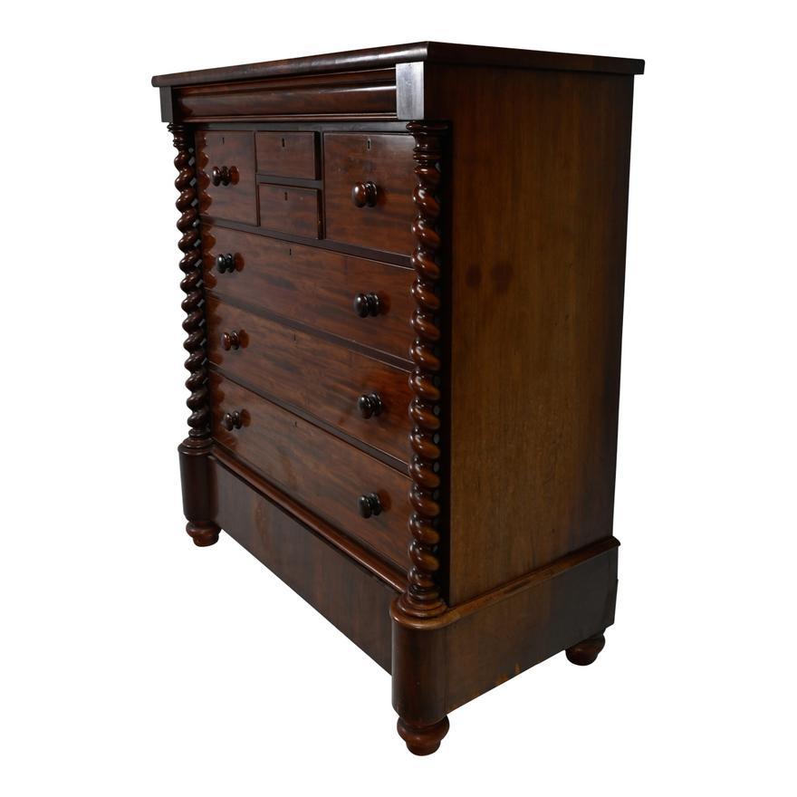 American Classical Antique New York Late Classical Flame Mahogany Gentleman's Chest Circa 1820  For Sale