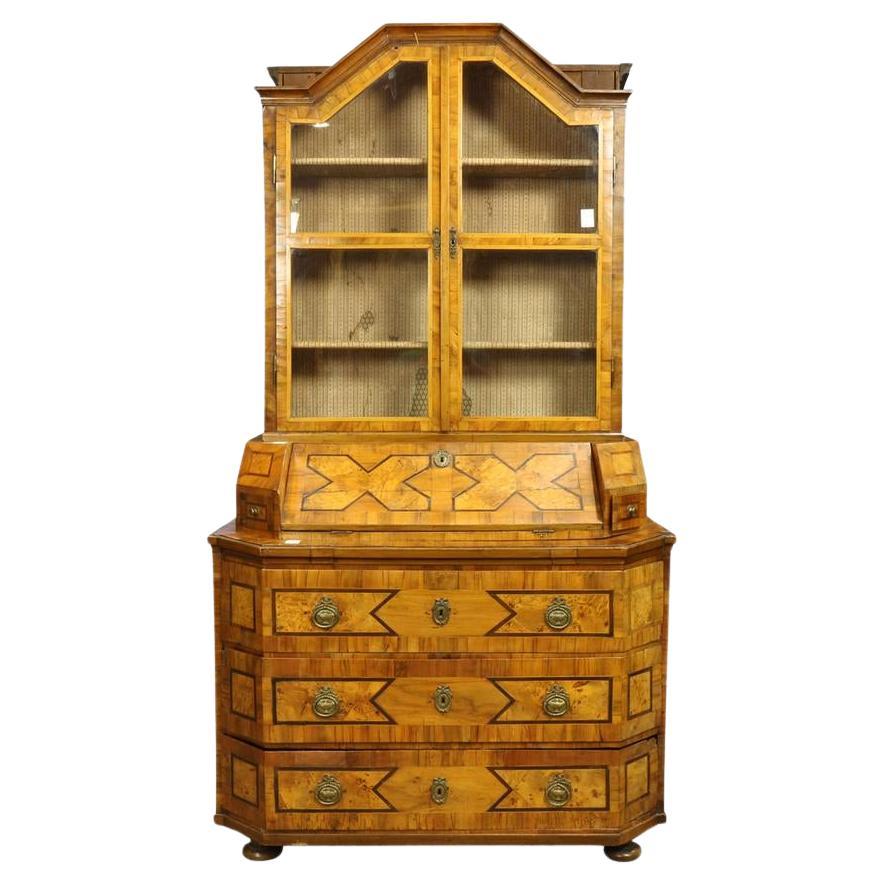 Antique Austrian Baroque Walnut Pearwood  Marquetry Secretary Late 18th Century For Sale