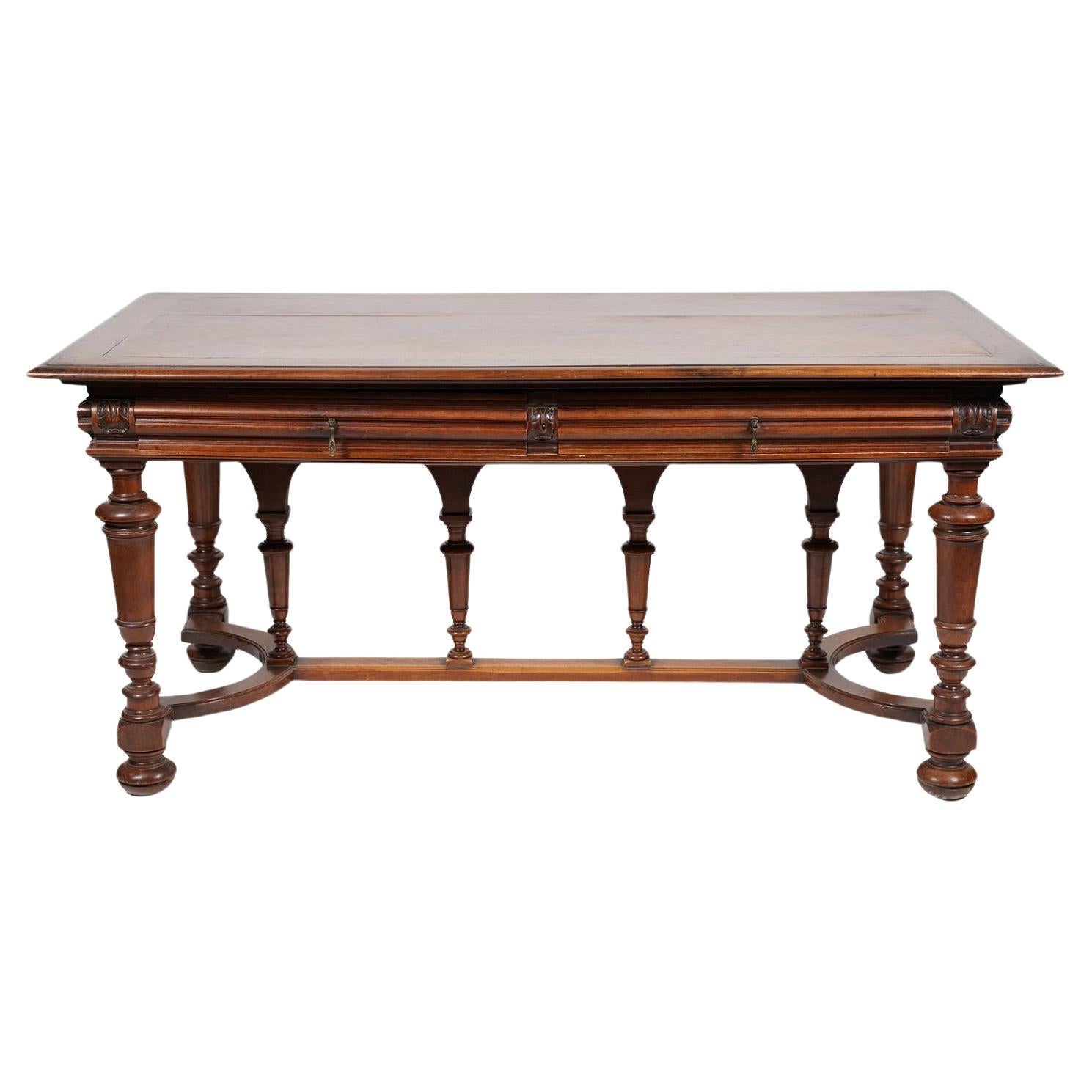 Antique American Renaissance Revival Walnut Library Table Desk Mid 19th Century