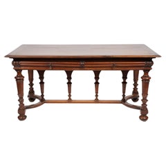 Antique American Renaissance Revival Walnut Library Table Desk Mid 19th Century