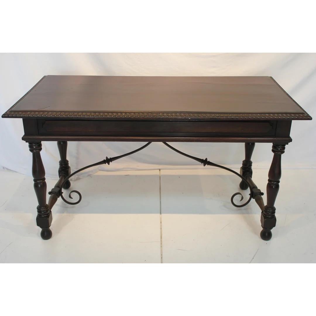 Antique Spanish Colonial Revival Desk with Iron Stretcher Bars Circa 1900 In Good Condition For Sale In Los Angeles, CA