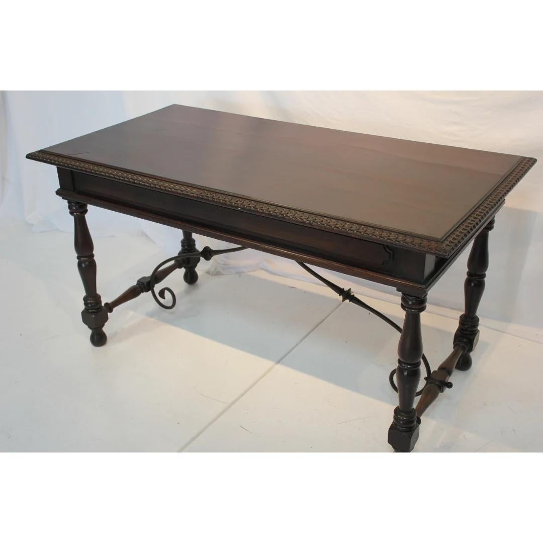 20th Century Antique Spanish Colonial Revival Desk with Iron Stretcher Bars Circa 1900 For Sale
