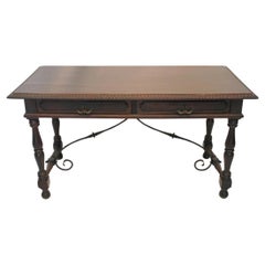 Antique Spanish Colonial Revival Desk with Iron Stretcher Bars Circa 1900