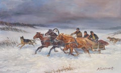 Winterausflug. Öl auf Leinwand. 60 × 100 cm. Unterzeichnet