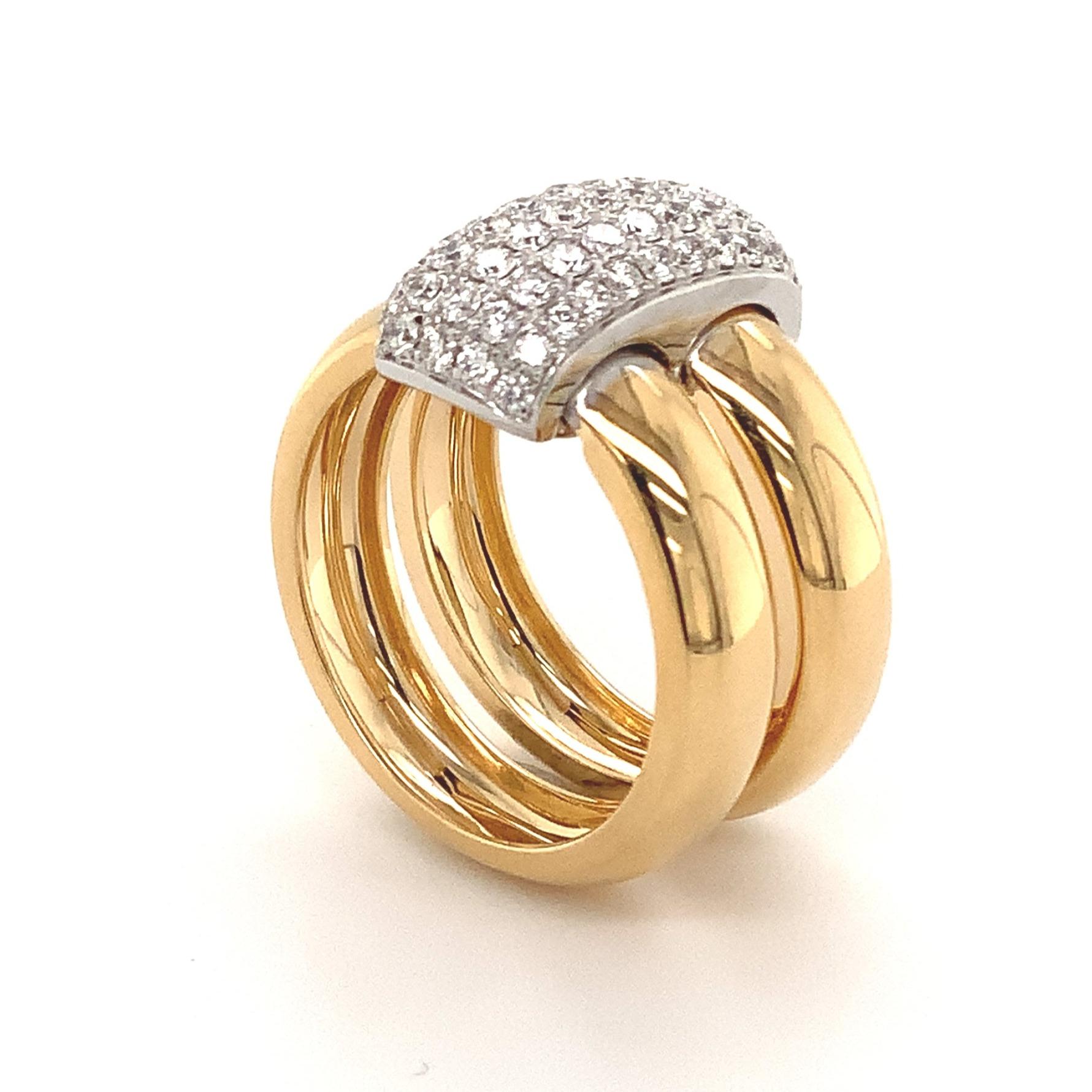 Afarin Collection 18k Highly Polished Two Tone 5 Row Pavé Diamond Double Ring In New Condition For Sale In Los Gatos, CA