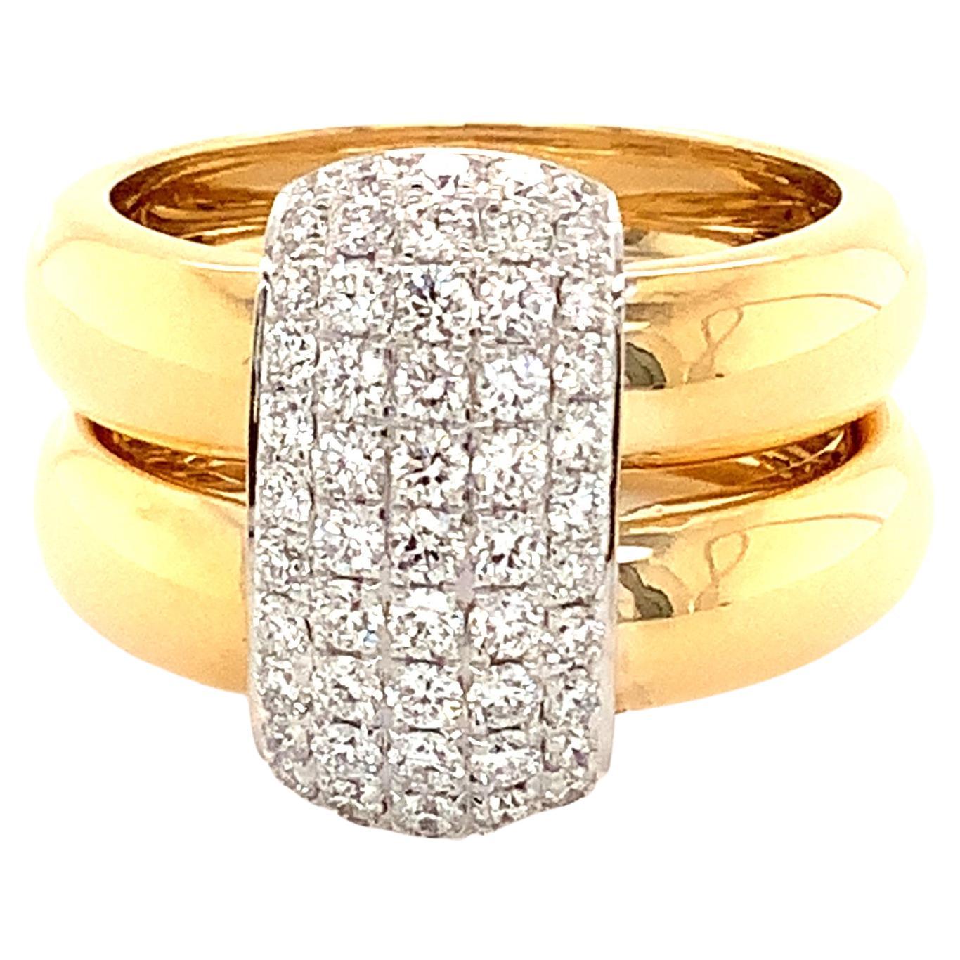 Afarin Collection 18k Highly Polished Two Tone 5 Row Pavé Diamond Double Ring