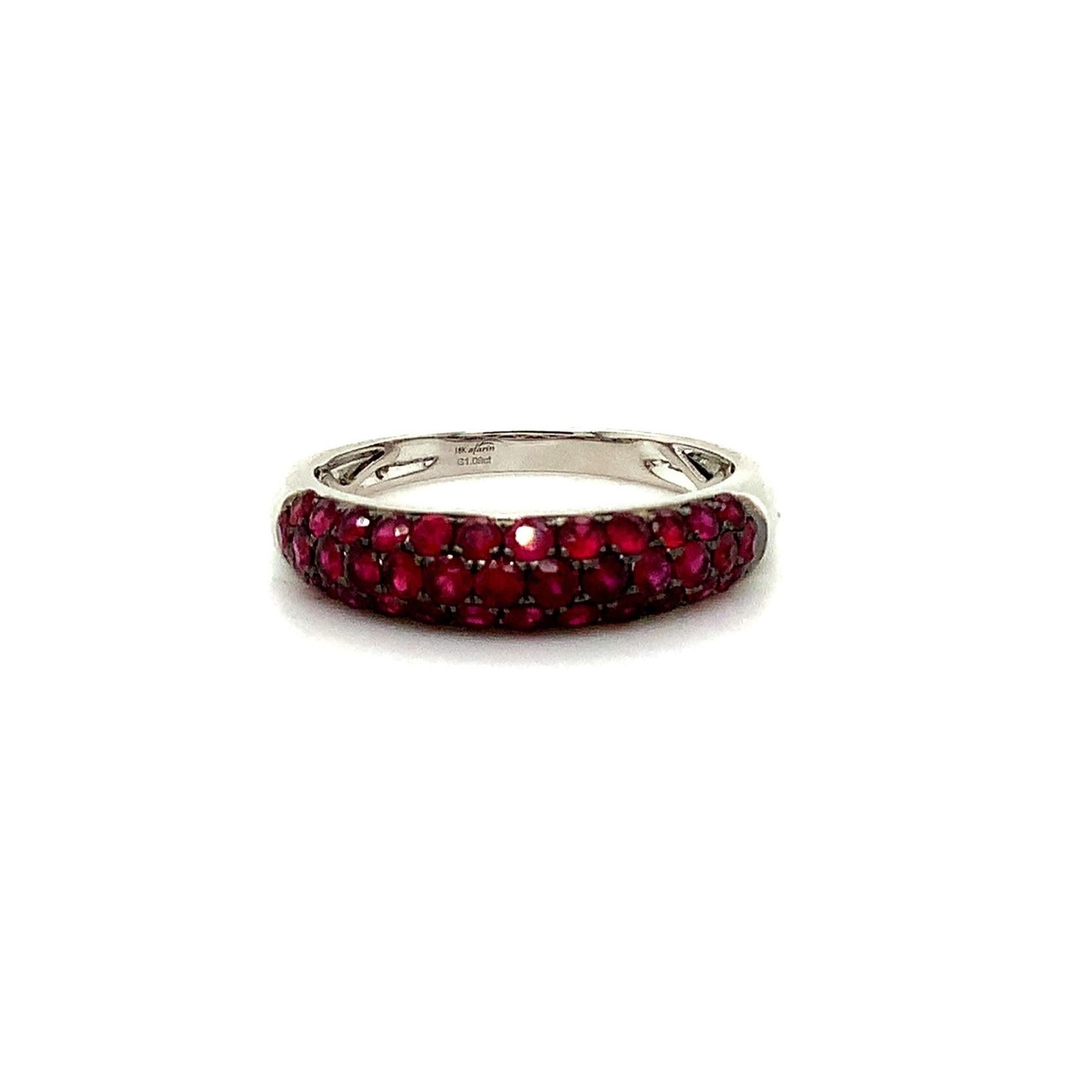 Modern Afarin Collection 3 Row Domed Graduating Pavé Ruby Band Set in 18k White Gold For Sale