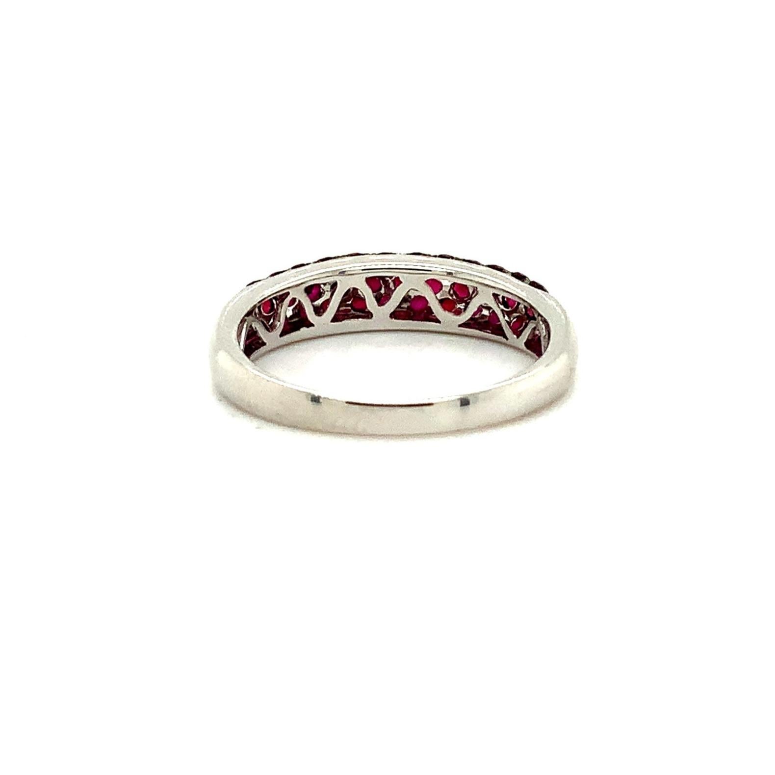 Brilliant Cut Afarin Collection 3 Row Domed Graduating Pavé Ruby Band Set in 18k White Gold For Sale