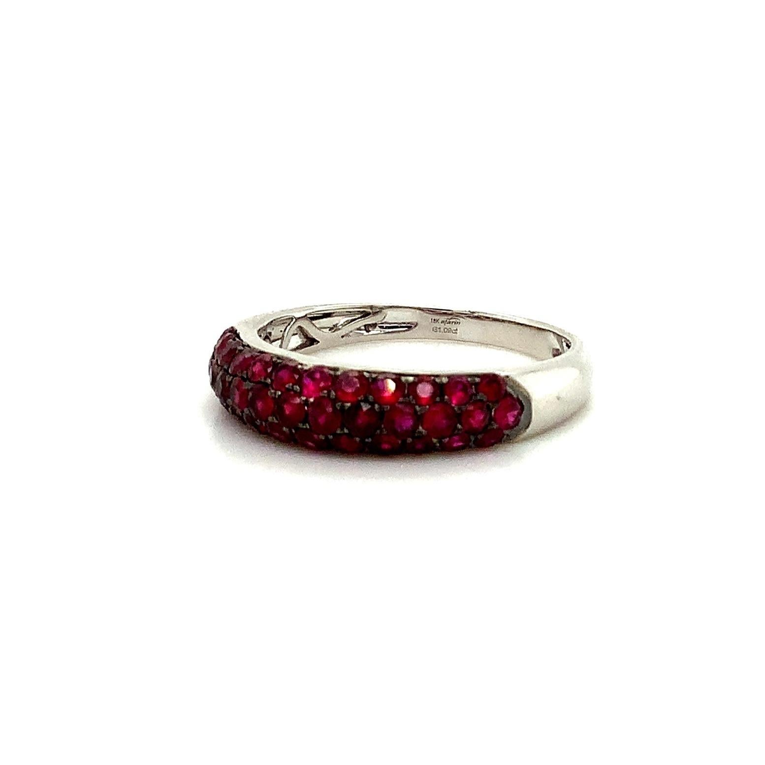 Afarin Collection 3 Row Domed Graduating Pavé Ruby Band Set in 18k White Gold In New Condition For Sale In Los Gatos, CA