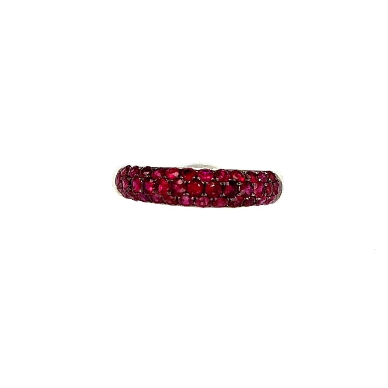 Women's or Men's Afarin Collection 3 Row Domed Graduating Pavé Ruby Band Set in 18k White Gold For Sale