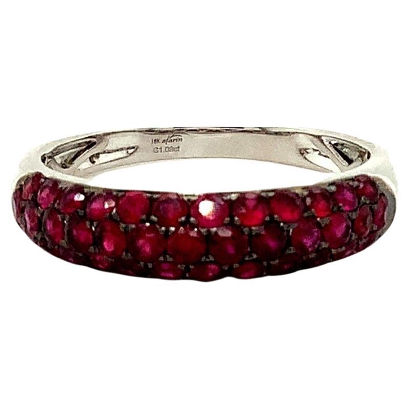 Afarin Collection 3 Row Domed Graduating Pavé Ruby Band Set in 18k White Gold For Sale