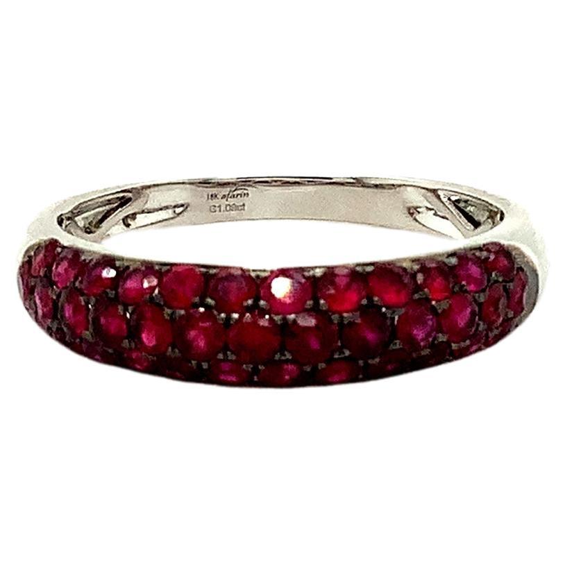 Afarin Collection 3 Row Domed Graduating Pavé Ruby band Set in 18K White Gold. For Sale