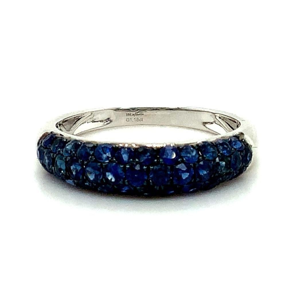 Modern Afarin Collection 3 Rows of Pavé Blue Sapphire Band Set in 18k White Gold Finish For Sale