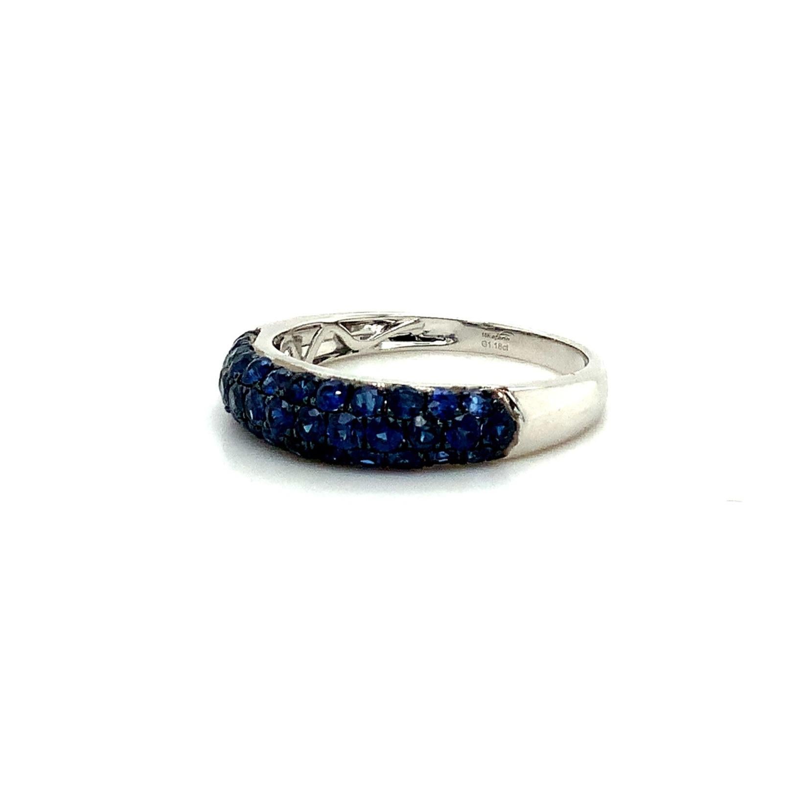 Brilliant Cut Afarin Collection 3 Rows of Pavé Blue Sapphire Band Set in 18k White Gold Finish For Sale