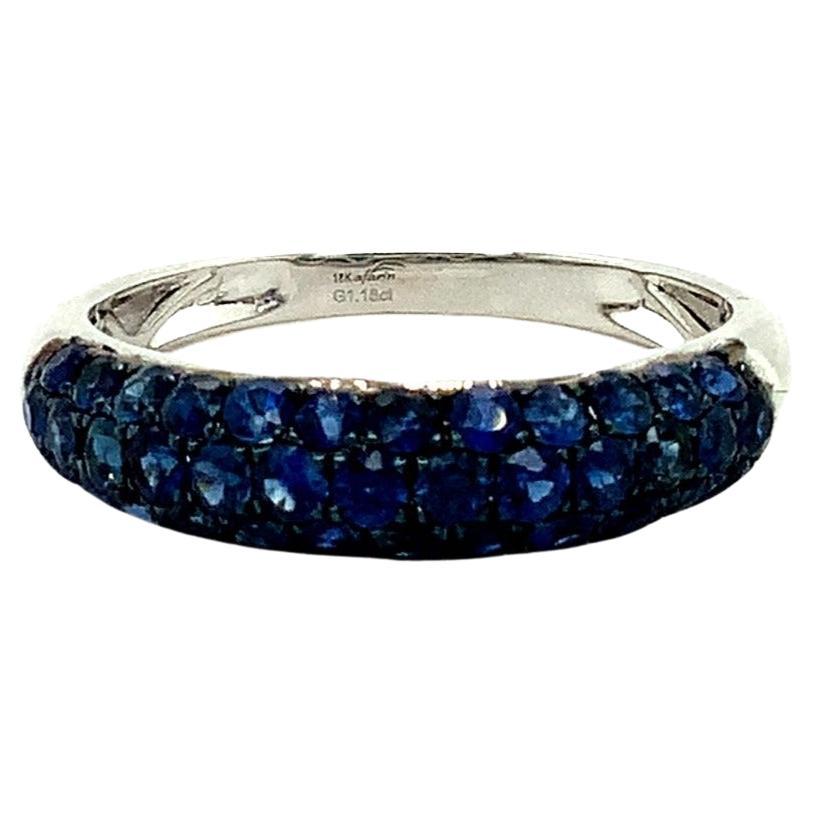 Afarin Collection 3 Rows of Pavé Blue Sapphire Band Set in 18k White Gold Finish For Sale
