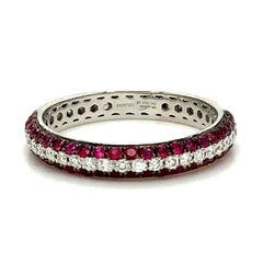 Afarin Collection 3 Rows Pavé Ruby and Diamond Band Set in 18k White Gold