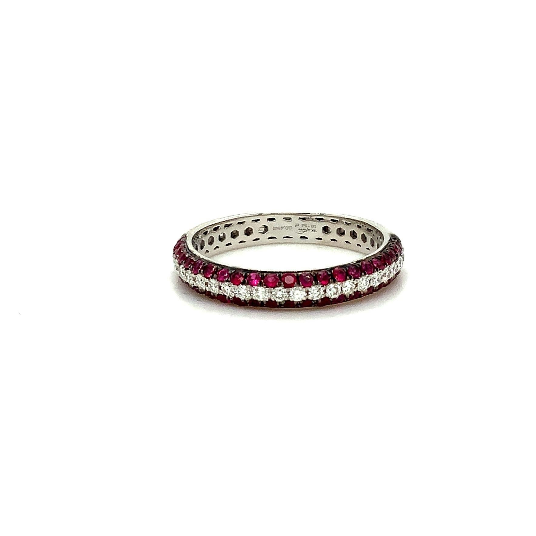 Women's or Men's Afarin Collection 3 Rows Pavé Ruby and Diamond Band Set in 18k White Gold For Sale