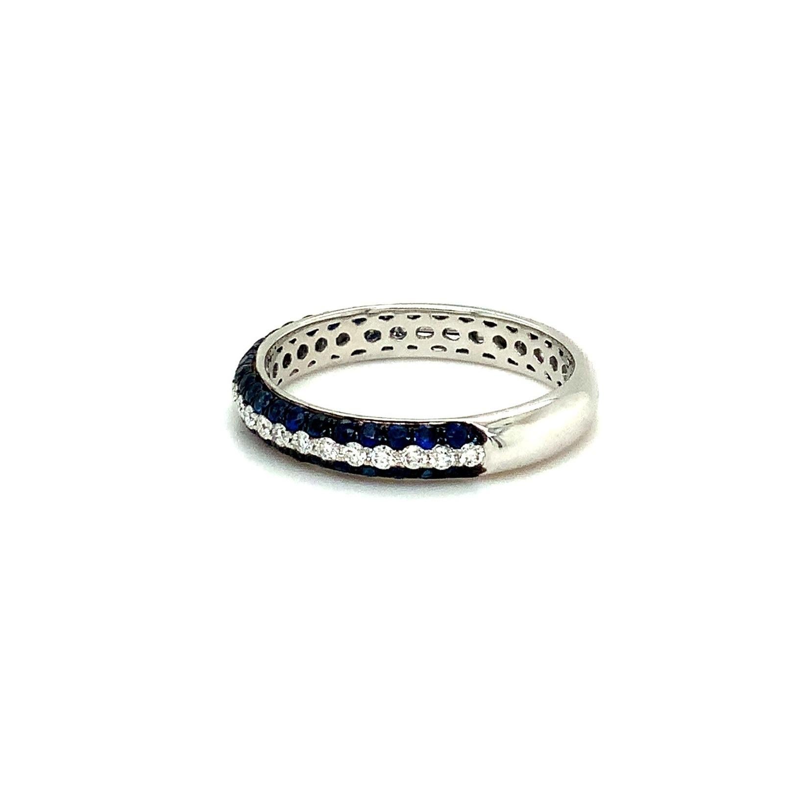Art Deco Afarin Collection 3 Rows Pavé Sapphire and Diamond Band Set in 18k White Gold For Sale
