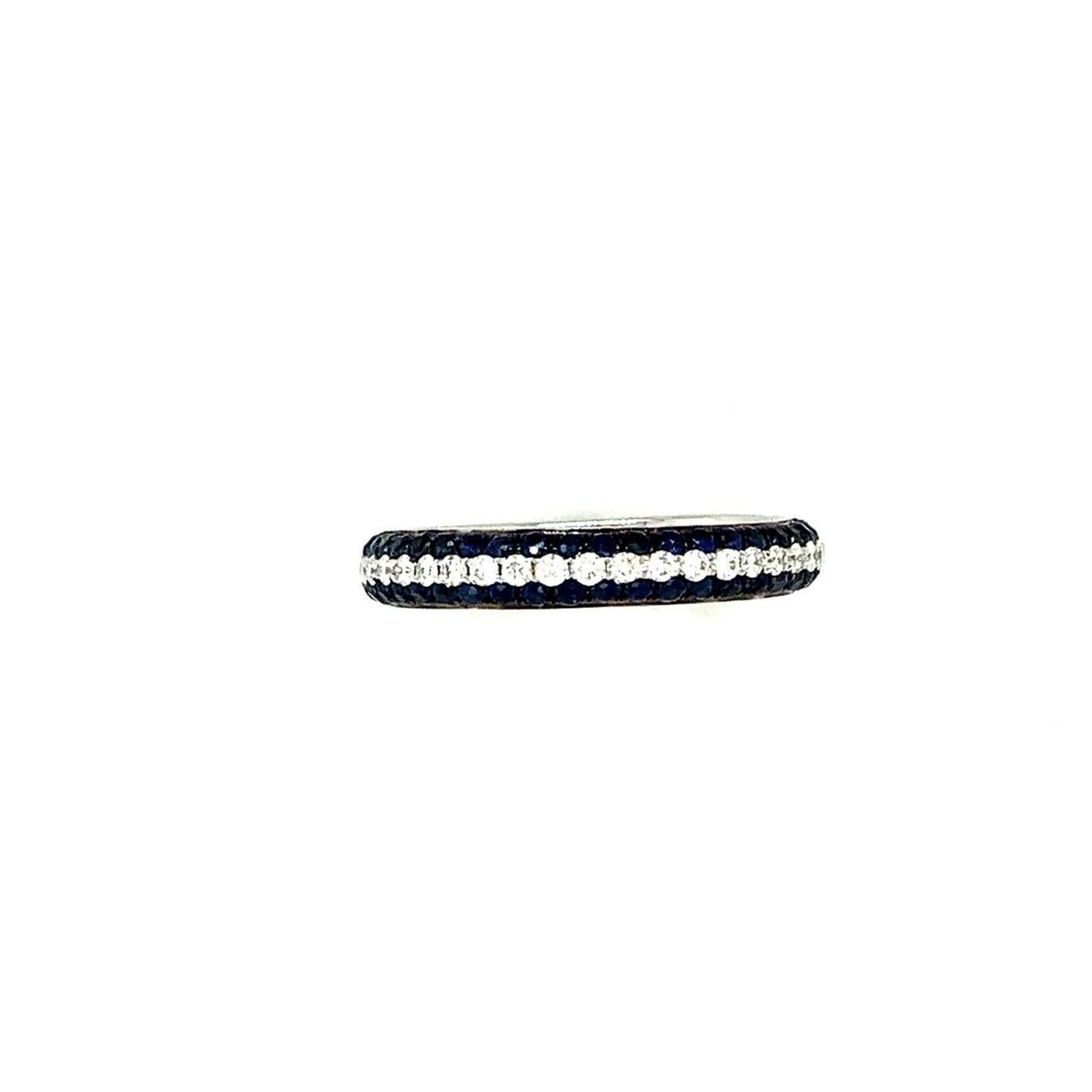 Afarin Collection 3 Rows Pavé Sapphire and Diamond Band Set in 18k White Gold In New Condition For Sale In Los Gatos, CA
