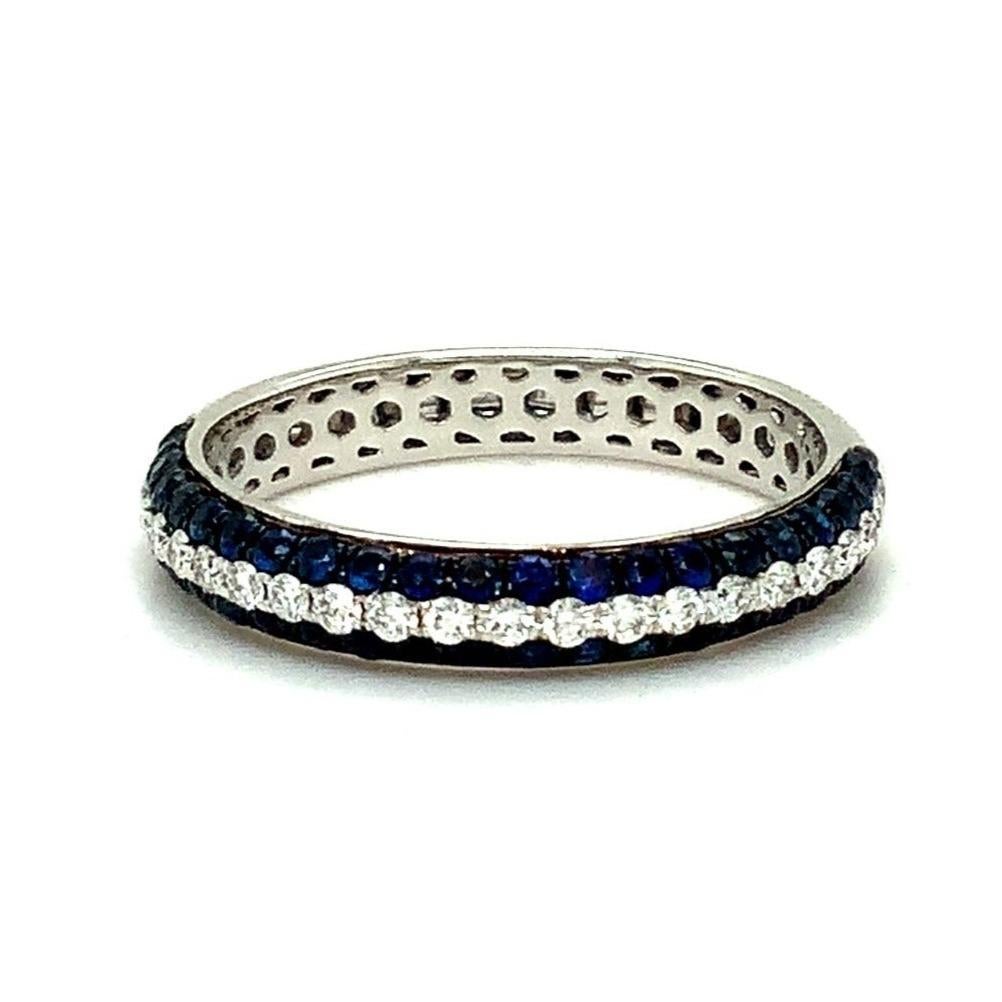 Women's Afarin Collection 3 Rows Pavé Sapphire and Diamond Band Set in 18k White Gold For Sale