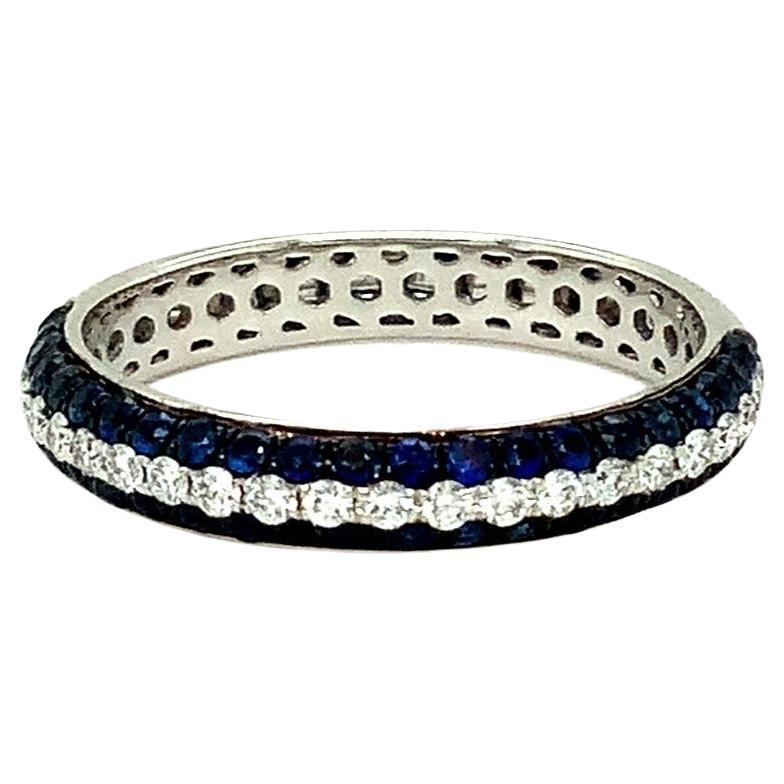Afarin Collection 3 Rows Pavé Sapphire and Diamond Band Set in 18k White Gold For Sale