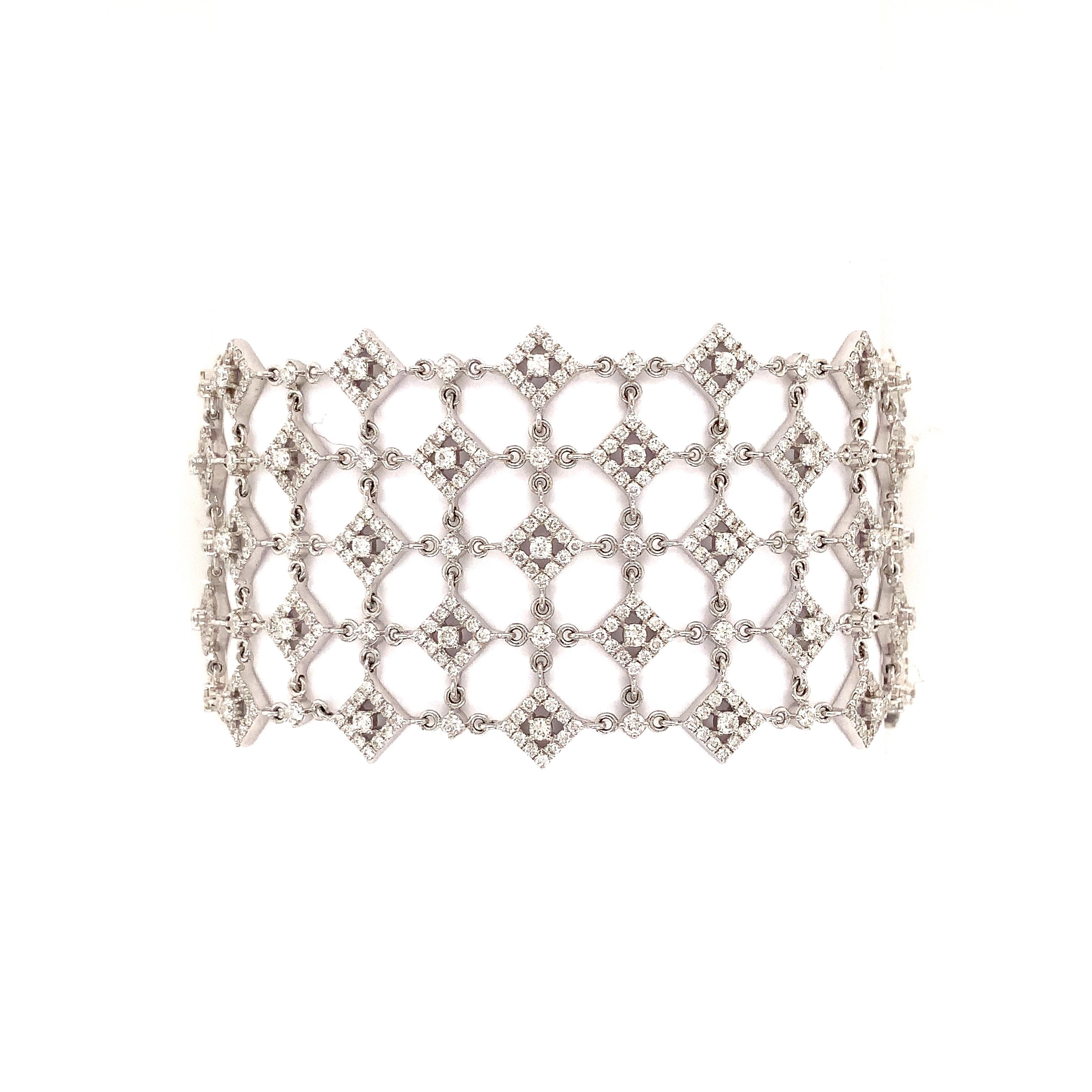 Art Deco Afarin Collection 5 Row Fancy 7 carat Diamond Bracelet set in 18K White Gold For Sale