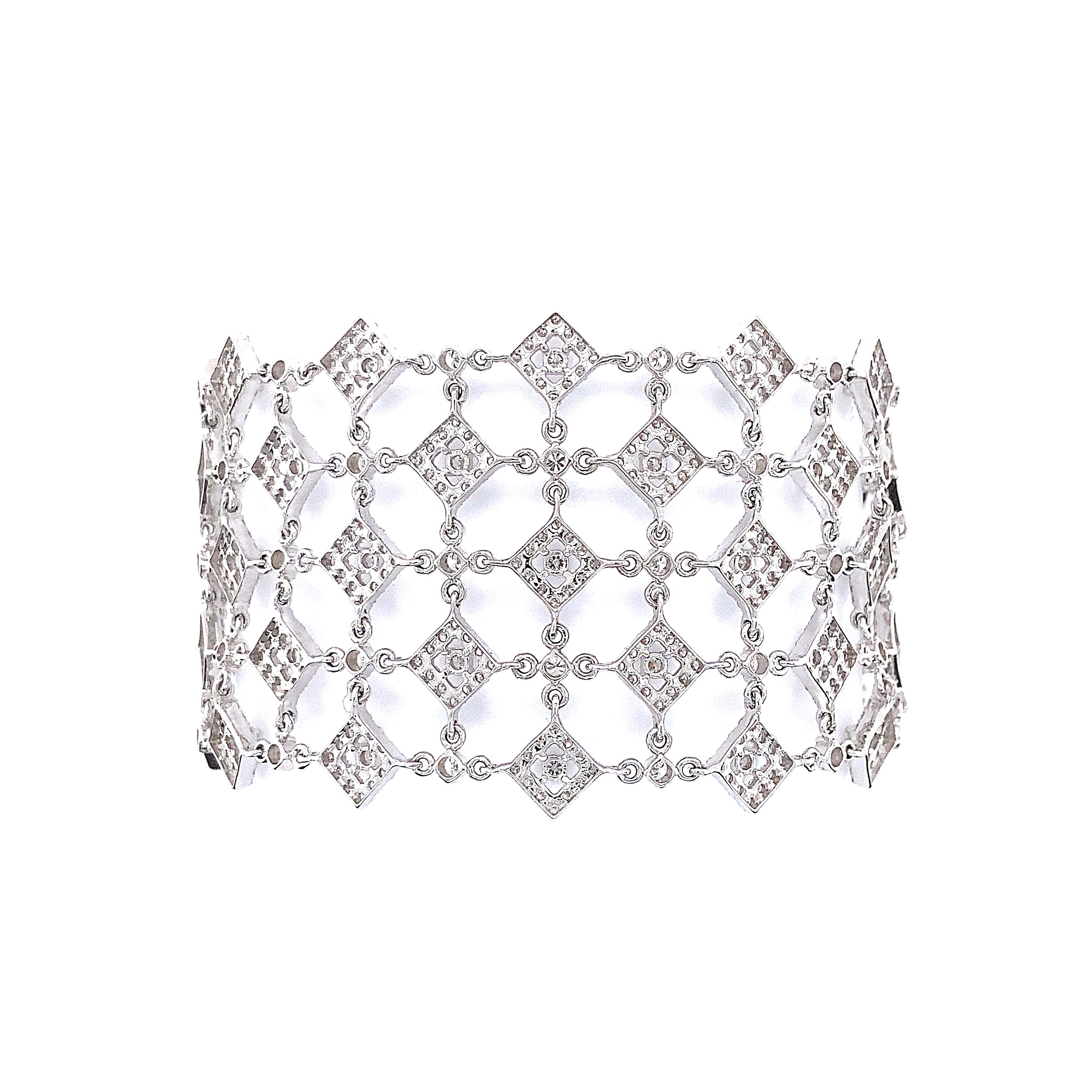 Round Cut Afarin Collection 5 Row Fancy 7 carat Diamond Bracelet set in 18K White Gold For Sale