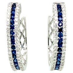 Afarin Collection Blue Sapphire and Diamond Oval Shaped Hoop Earrings Set in 18k