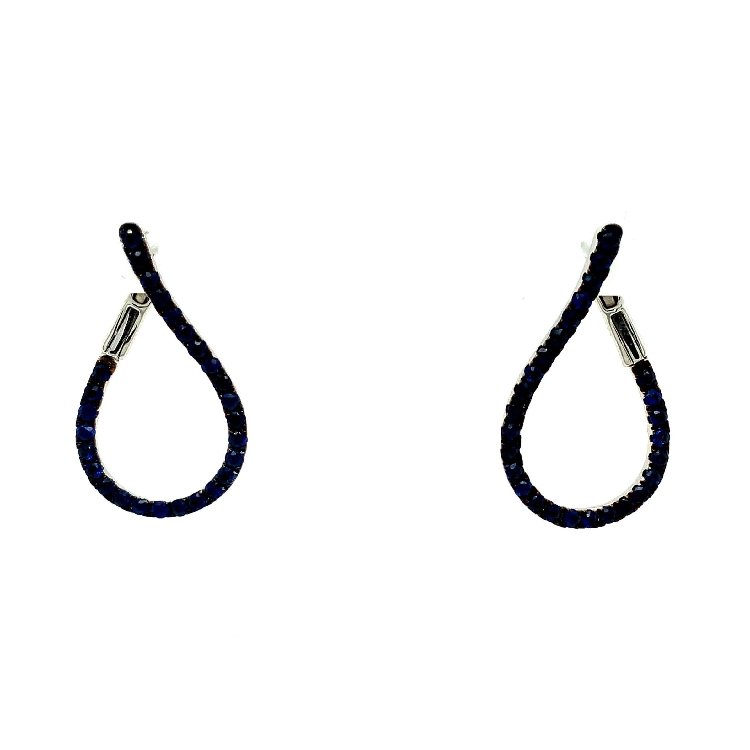 Afarin Collection Blue Sapphire Tear Drop Shaped Hoop Earring Set in 18K White Gold and Black Rhodium Finish, these earrings make a great foundation to hang your favorite bauble on! Diamonds, Pearls would look great on these earrings when it's time