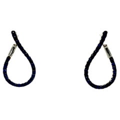 Afarin Collection Blue Sapphire Tear Drop Shaped Hoop Earring Set in 18k White G